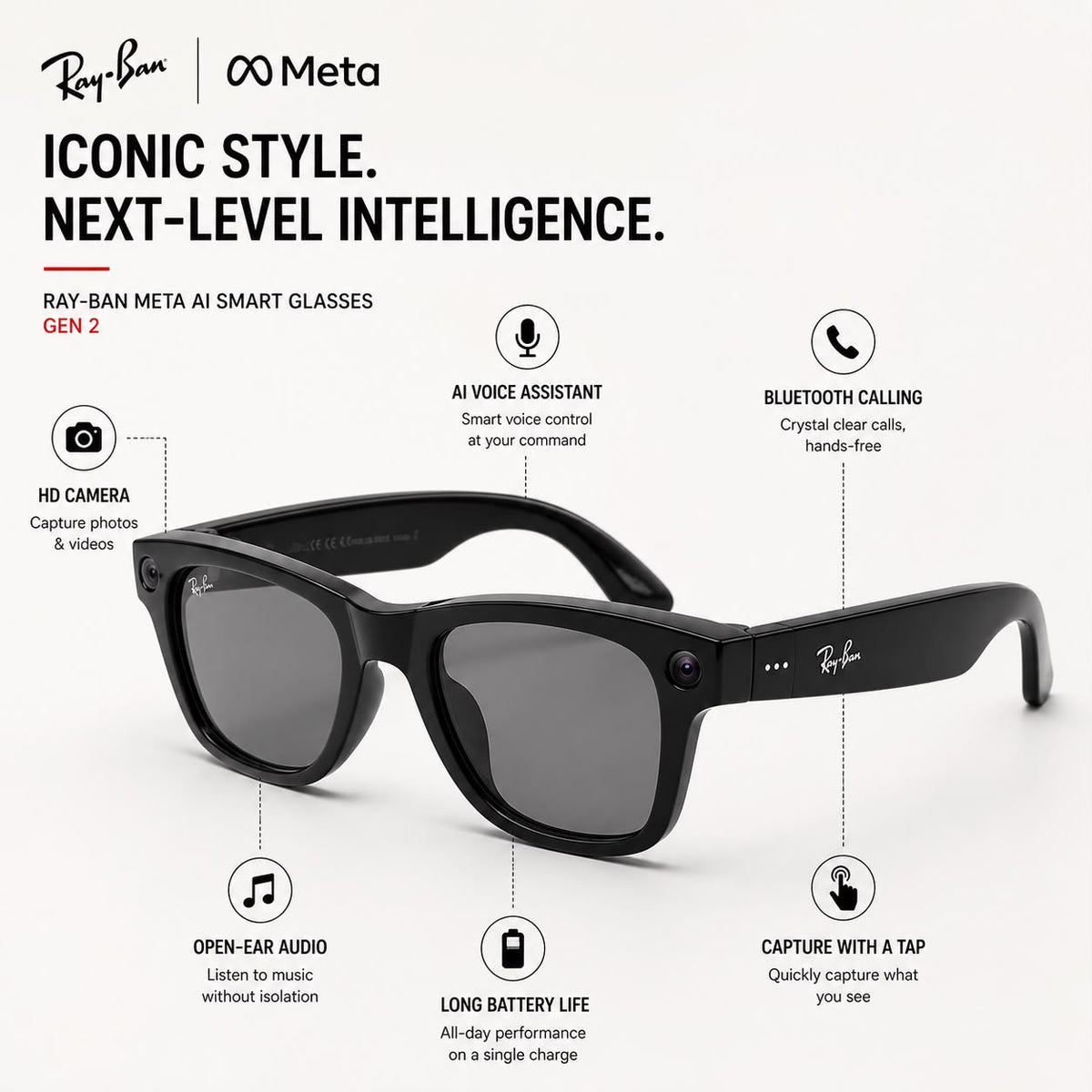 AI Smart Glasses (Gen 2) with night Vission, 12 Mp Camera & All Smart Features