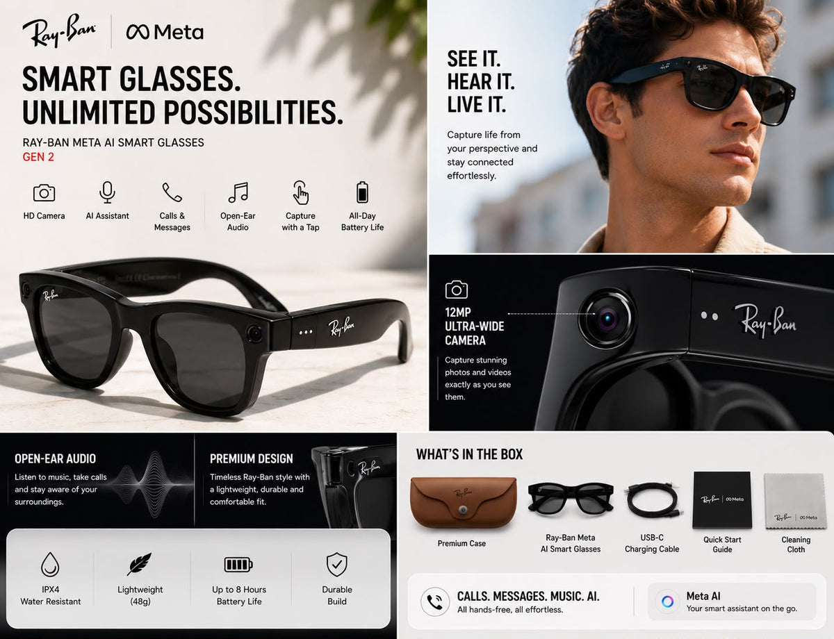 AI Smart Glasses (Gen 2) with night Vission, 12 Mp Camera & All Smart Features